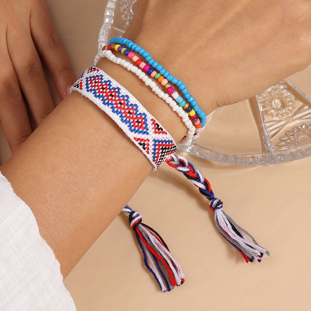 Wholesale Colorful Rice Beads Hand Woven Tassel Bracelet Set